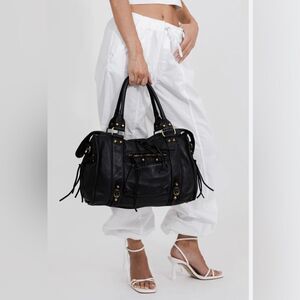 Black leather civico93 made in italy fringe handbag purse pocketbook bag